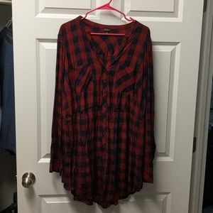 Torrid blue and red plaid babydoll button down